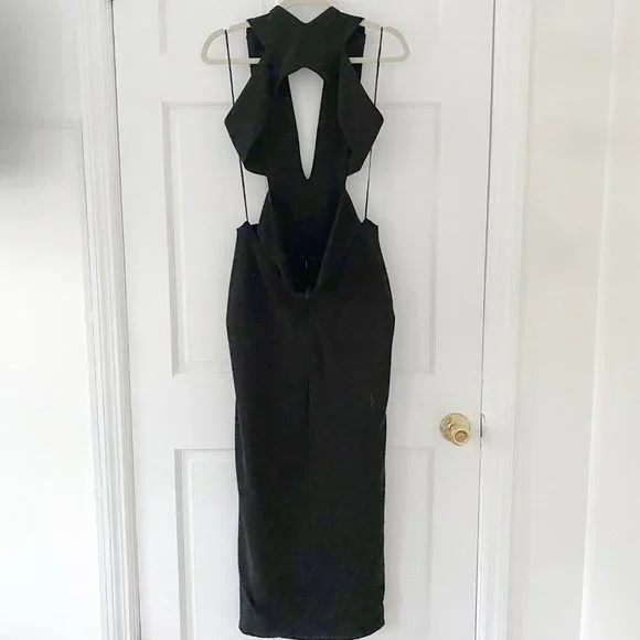 Solace London Plunging Black Gown with Cut Outs - Picture 4 of 14